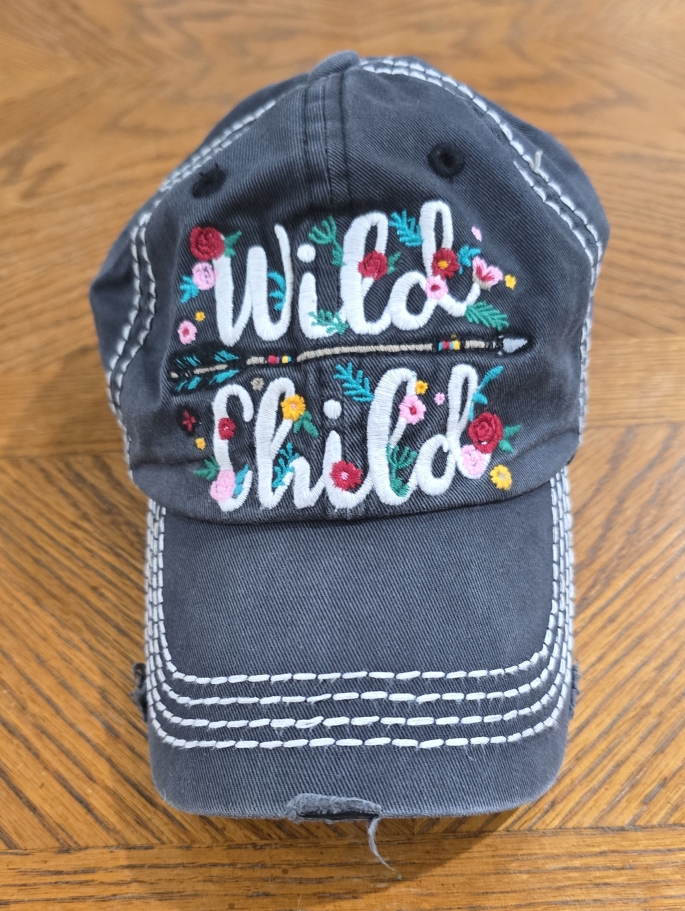 KBETHOS Charcoal Womens Cap with Multicolor Floral Embroidery - Picture 1 of 4
